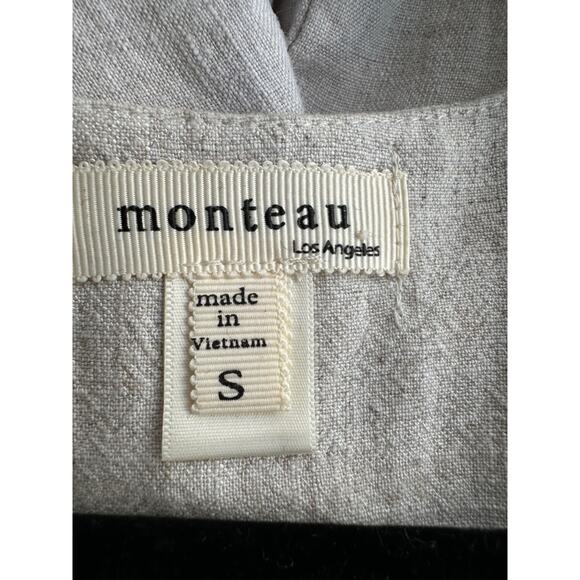 Monteau Los Angeles Linen Blend Small Beige Long button front Dress Cap Sleeves - Picture 8 of 10